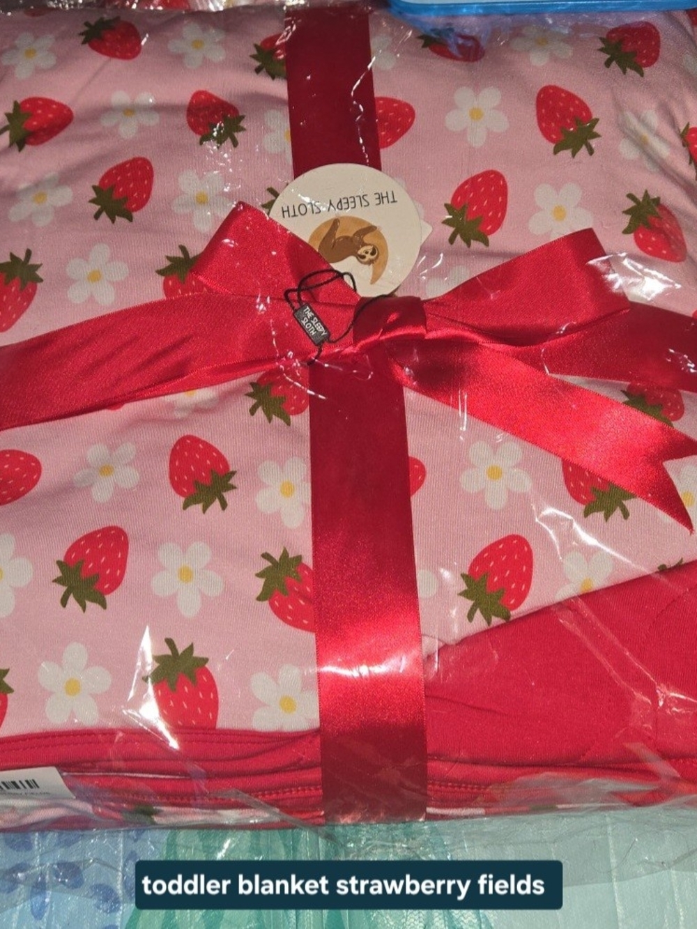 The Sleepy Sloth Toddler Blanket Strawberry Fields Print Bamboo NIB-NWT 40X60